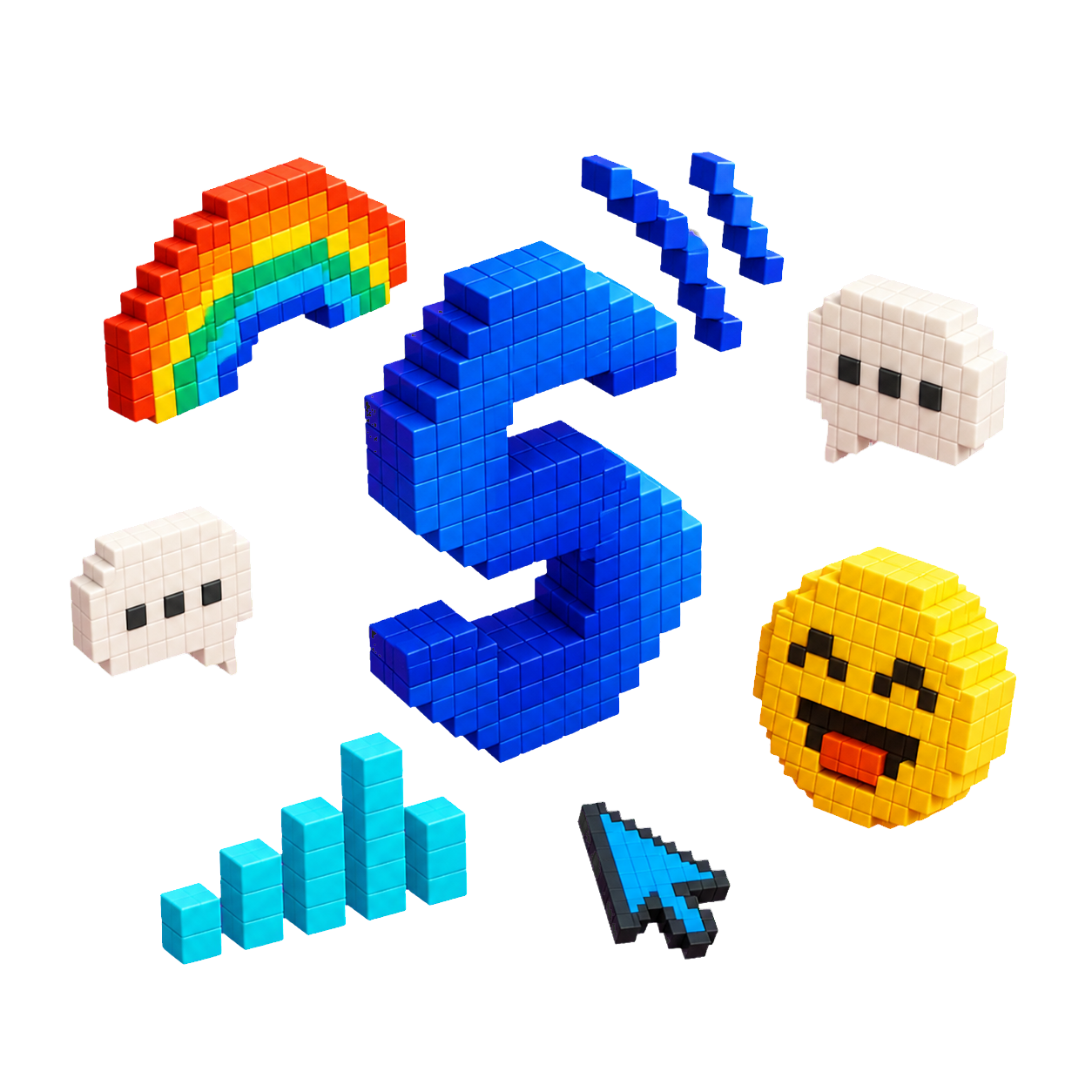 Komposisi objek voxel SosialAI yang terapung